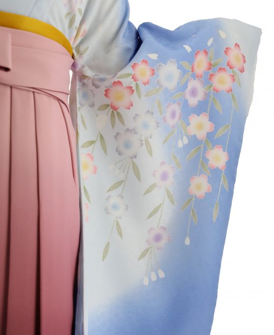 卒業式袴レンタルNo.669[2Lサイズ]青×水色グラデ・ピンク桜